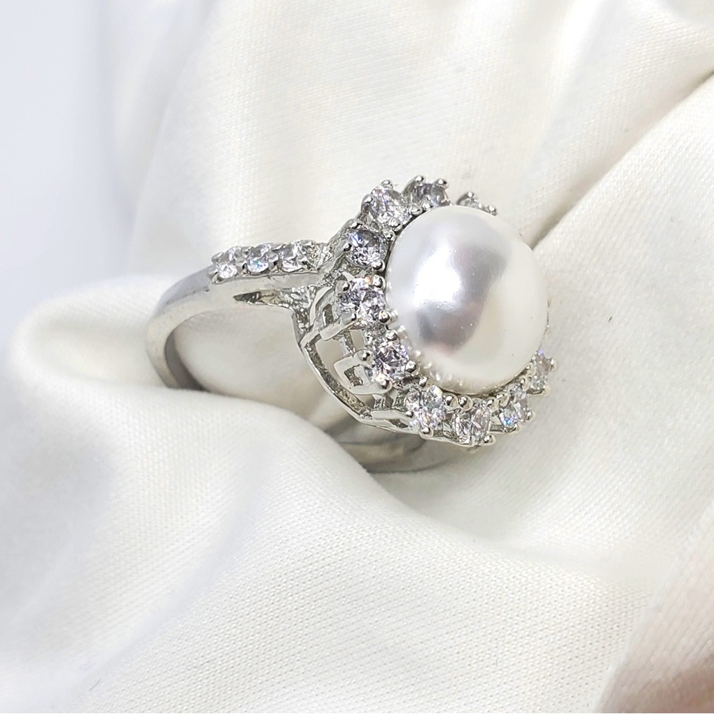 Natural Pearl CZ Sterling Silver Rings